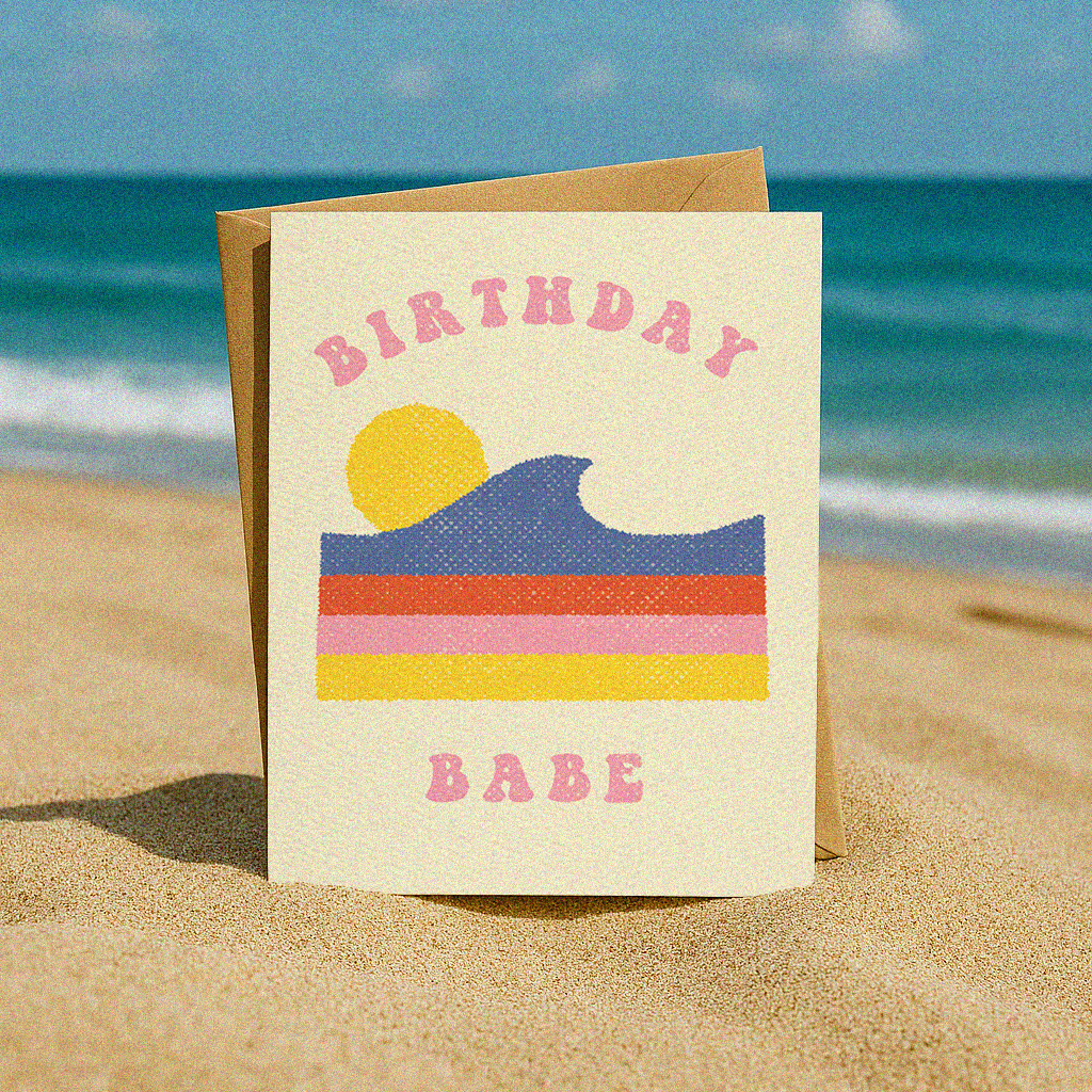 Retro Surf 'Birthday Babe' Ocean Wave Card