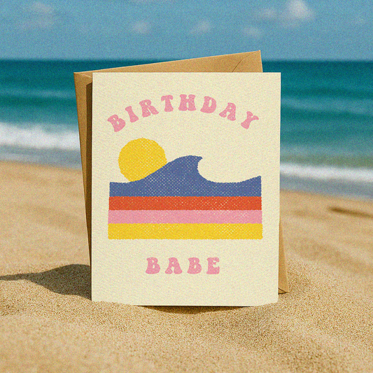 Retro Surf 'Birthday Babe' Ocean Wave Card