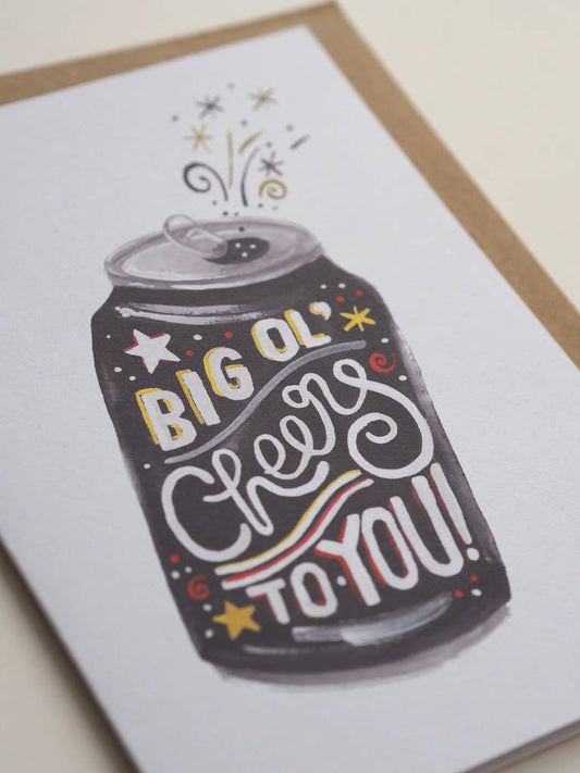 Raise a Glass 'Big Ol' Cheers To You!' Illustrated Greeting Card
