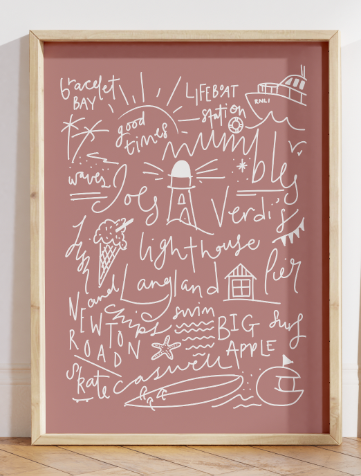 Mumbles Doodle Print in Boho Haze By Travel Prints Wales