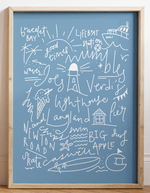 Mumbles Doodle Print In Sea Blue By Travel Prints Wales