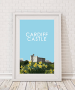 cardiff castle print with daffodils in spring by travel prints wales