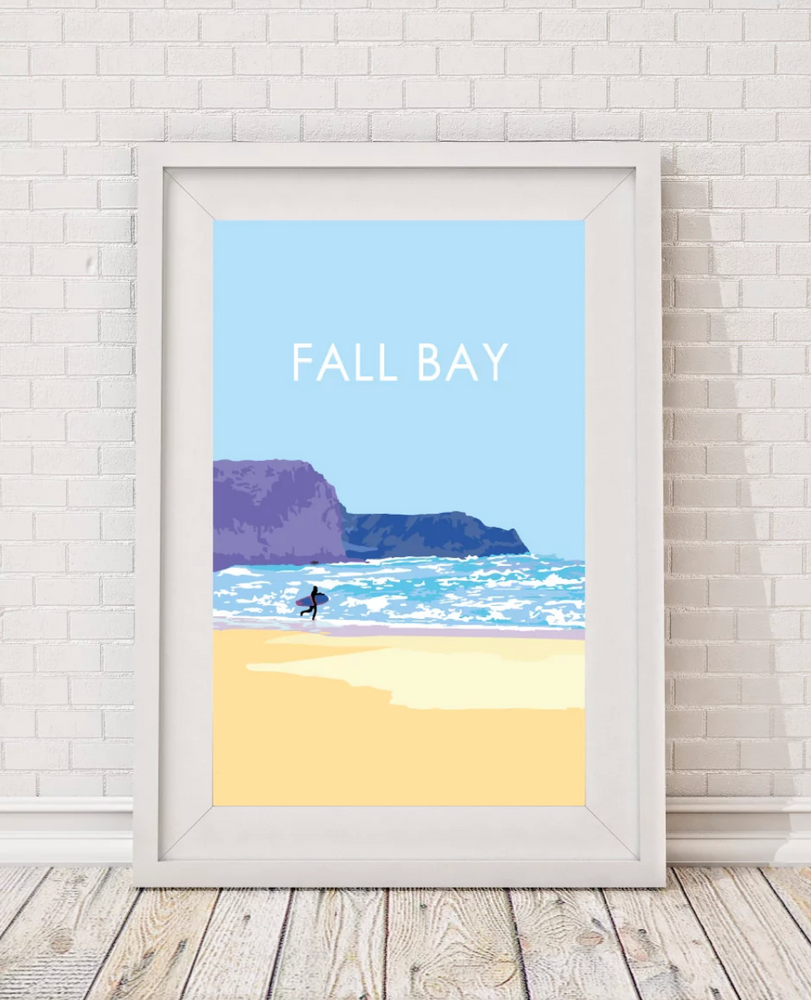 fall bay beach print gower showing surfer by the sea by travel prints wales