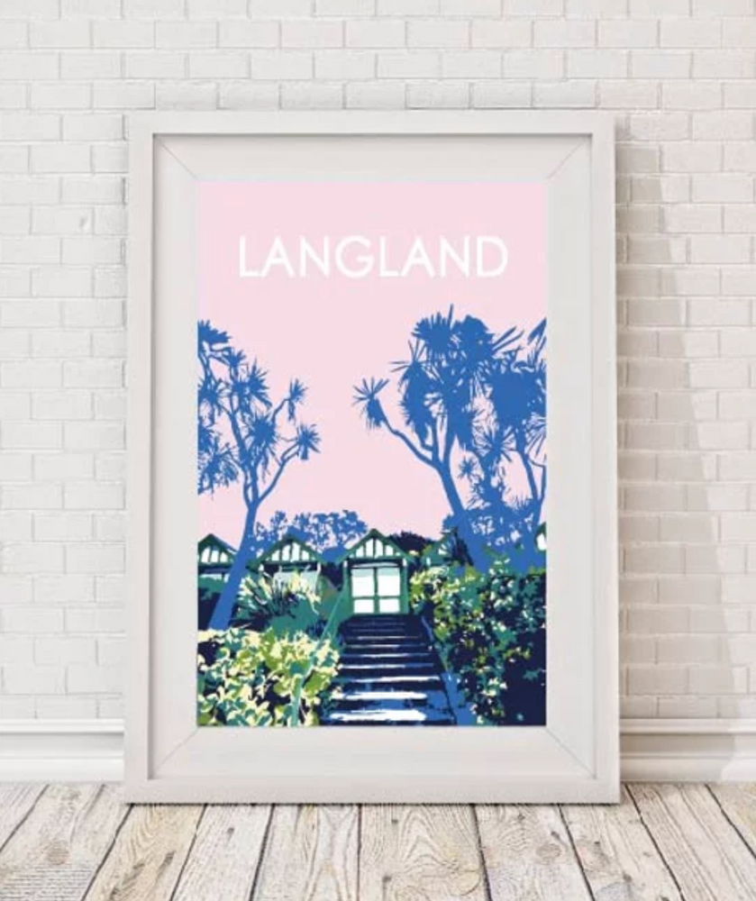 langland beach huts print by travel prints wales