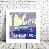 mumbles prints showing swansea bay seafront through the trees by travel prints wales