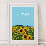 rhossili sunflowers in front of worms head print by travel prints wales